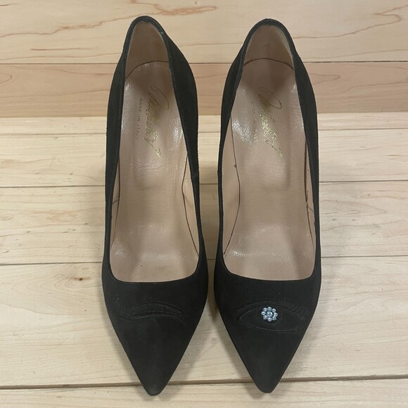 Michaela V Pointed Toe Suede Winking Pumps Black 37 EU - Picture 4 of 10